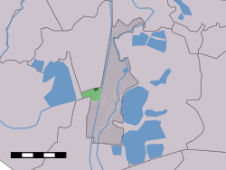 Das Dorfzentrum (dunkelgrün) und das statistische Viertel (hellgrün) von Loenersloot in der Gemeinde Loenen.