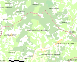 Mapa obce Blanquefort-sur-Briolance