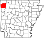 Harta statului Arkansas indicând comitatul Washington
