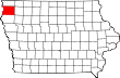 Harta statului Iowa indicând comitatul Sioux