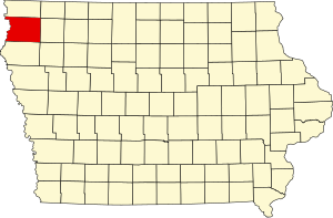 Kaart van Iowa met de nadruk op Sioux County