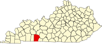 Округ Логан на мапі штату Кентуккі highlighting