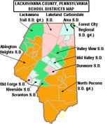 Mapa školních okresů Lackawanna County v Pensylvánii. PNG