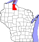 Map of Wisconsin highlighting Ashland County.svg
