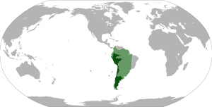 Localizarea Viceregatului Peru: teritoriul inițial 1542 - 1718 (verde deschis) și teritoriul final de jure 1718 - 1824 (verde închis)