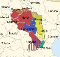 The extent of the Belli people is shown in ochre (darker) yellow. Mapa-celtiberos.svg