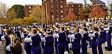 The MRDs warm up at Eagle Hall before a game. Marching Royal Dukes Warm-up.jpg