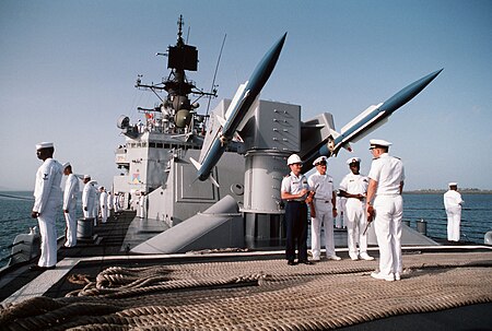 Mark 10 missile launcher aboard USS Josephus Daniels (CG-27), circa in July 1990 (6468165).jpg