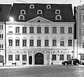 Martini-Palais in Augsburg at dusk in black and white.