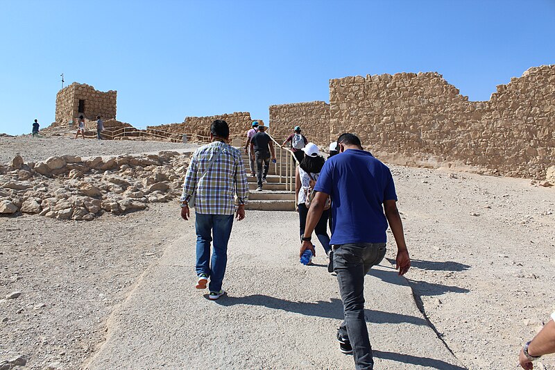 File:Masada - Walking the fortified palace built by 'Herod the Great'. You can do a same-day trip to Masada and the Dead Sea from Jerusalem or stay for a night at Dead Sea Resort.jpg