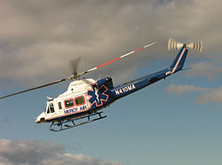 An air ambulance helicopter operated by Mercy Air Service, a private emergency medical services aviation company in the U.S. Mercy-412-N410MA-050228-03cr.jpg