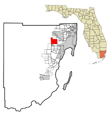 Miami-Dade County Florida Sisäänrakennetut ja rekisteröimättömät alueet Doral Highlighted.svg