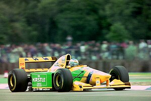 Michael Schumacher - Benetton B193B during practice for the 1993 British Grand Prix (33686665215).jpg