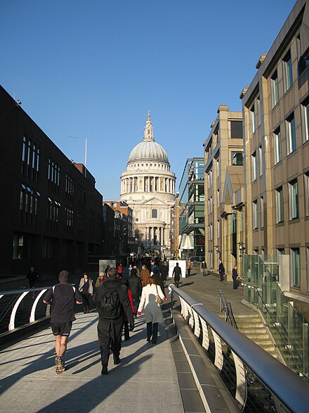 Peter's Hill, which since the construction of the Millennium footbridge is a major pedestrian route, shown leading up to St. Paul's Cathedral.