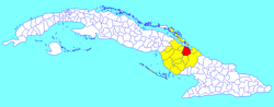 Municipalité de Minas (rouge) dans la province de Camagüey (jaune) et Cuba