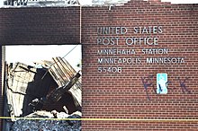 A destroyed U.S. Post Office building in Minneapolis, June 4, 2020. Minnehaha Post Office, George Floyd protest, Minneapolis, MN, June, 2020.jpg