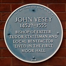 Blue plaque commemorating John Vesey Moor Hall - 2016-08-28 - Andy Mabbett - 04 CROP.jpg