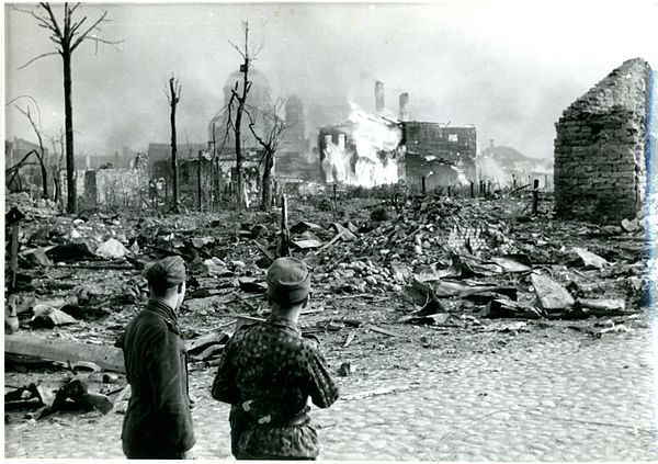 Narva after artillery and air raids, 1944
