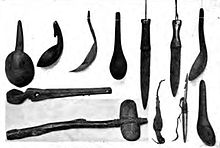 Unspecified artifacts of Native Americans (from a History of Oregon published in 1922). Native Americans in Oregon tools.jpg