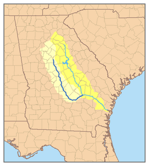 Harta de ansamblu a sistemului fluvial Ocmulgee (evidențiat)