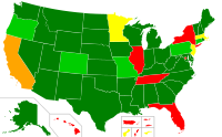 Mapa států USA dle možnosti viditelného nošení dlouhých zbraní