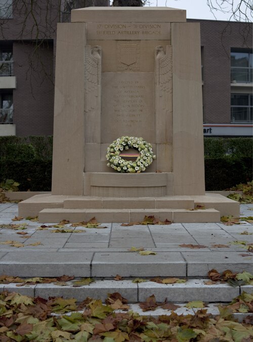 Monument in Oudenaarde honoring the 40,000 members of the US 37th and 91st Divisions who fought there October 30 – November 11, 1918