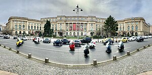 The Royal Palace today as National Art Museum Panorama with the facade of the Royal Palace in Bucharest (Romania), now the National Museum of Art of Romania.jpg