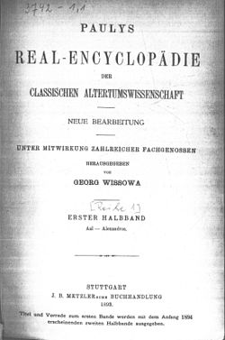 Realencyclopädie Der Classischen Altertumswissenschaft