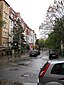 Blick von der Leinaustraße in Hannover auf die Häuser auf der südlichen Seite des Pfarrlandplatz