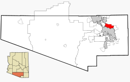 Geografiskt läge i Pima County och delstaten Arizona