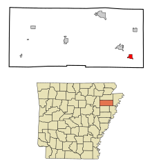 Poinsett County Arkansas Incorporated and Unincorporated areas Tyronza Highlighted.svg
