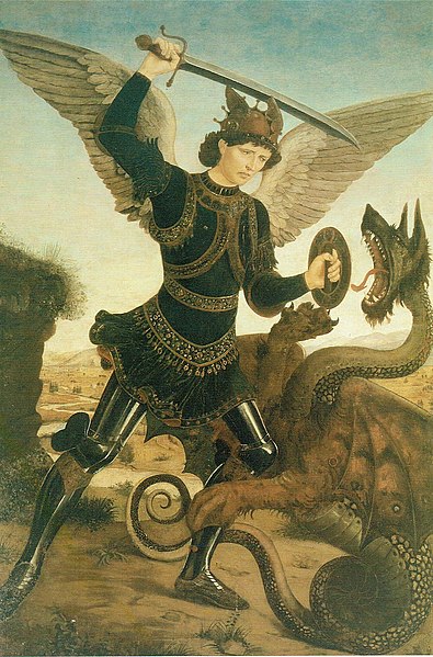 File:Pollaiolo, Antonio - St. Michael and the dragon -Museo Bardini.jpeg