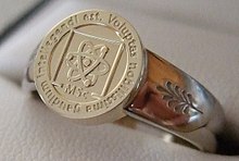 A graduation ring with the Master of Science designation Ringside.jpg