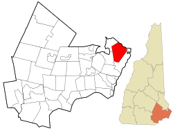 Rockinghamin piirikunnan New Hampshiressa yhdistetyt ja rekisteröimättömät alueet Portsmouth highlighted.svg