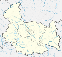 Mapa konturowa powiatu rypińskiego, po prawej znajduje się punkt z opisem „Okalewo”