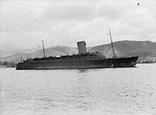 Pasteur in wartime on Convoy WS19 SS Pasteur transporting troops and leaving port A10612.jpg