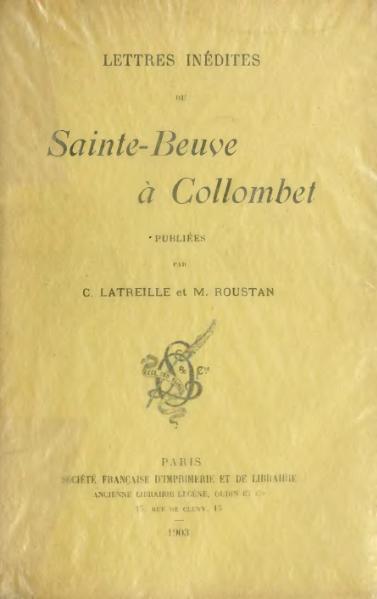 File:Sainte-Beuve - Lettres inédites à Collombet, éd. Latreill et Roustan, 1903.djvu