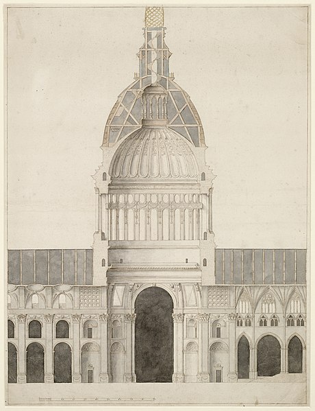 File:Scale Drawing of pre-Fire St Paul’s Showing Proposed Dome.jpg