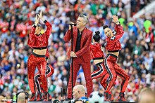 Williams performing at the 2018 FIFA World Cup opening ceremony in Moscow, Russia, 14 June 2018 Sdm 4486.jpg