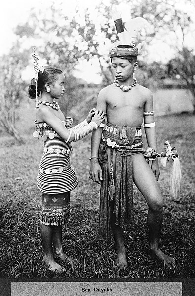 File:Sea Dayaks, male and female figures showing types of dress Wellcome M0005538.jpg