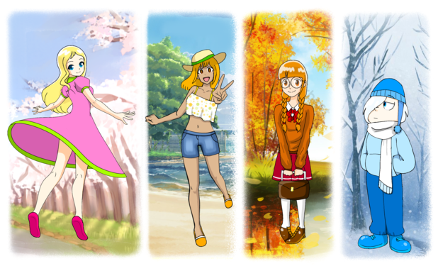 Anime-style anthropomorphic of four seasons