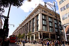 Selfridges, 'extraordinary temple of the retail trade', was built in stages between 1906 and 1928. Selfridges on Oxford Street - geograph.org.uk - 2191040.jpg