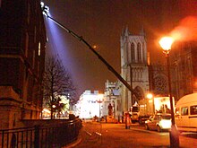 Lighting trucks at Being Human film shoot, College Green, Bristol