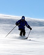 雪上を滑走するスキーヤー