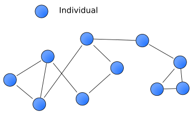 Nodes (individuals) and ties (connections) in social networks. Social-network.svg
