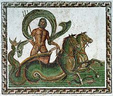 Neptun ve voze taženém mořskými koňmi, polovina 3. století, Archeologické muzeum Sousse