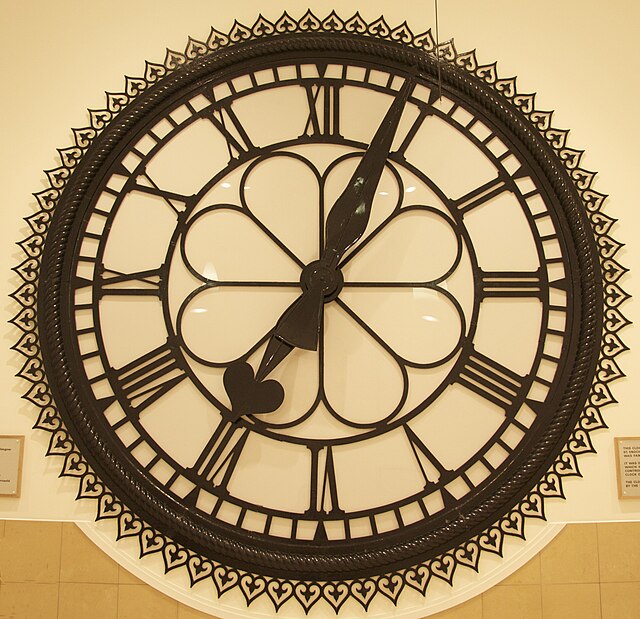 The former St Enoch Station Clock at the Antonine Centre in Cumbernauld.