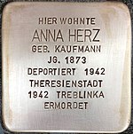 Pedra de tropeço para Anna Herz (Bahnhofstrasse 48)