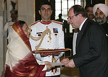 The Ambassador-Designate of Monaco, Mr. Marco Piccinini presented his credentials to the President, Smt. Pratibha Devisingh Patil, at Rashtrapati Bhavan, in New Delhi on June 30, 2010.jpg