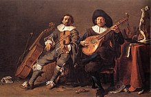 The Duet, by Dutch painter Cornelis Saftleven, c. 1635. It shows a violinist and a cittern player. The Duet c1635 by Saftleven.jpg